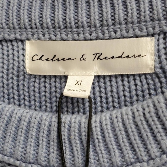 Cozy Chelsea & Theodore Beachy Blue Cotton Oversized Knit Spring Sweater NWT - Picture 2 of 8